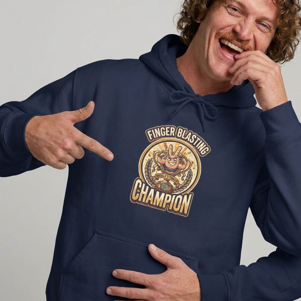 Finger Blasting Champion Funny Hoodie - M Navy