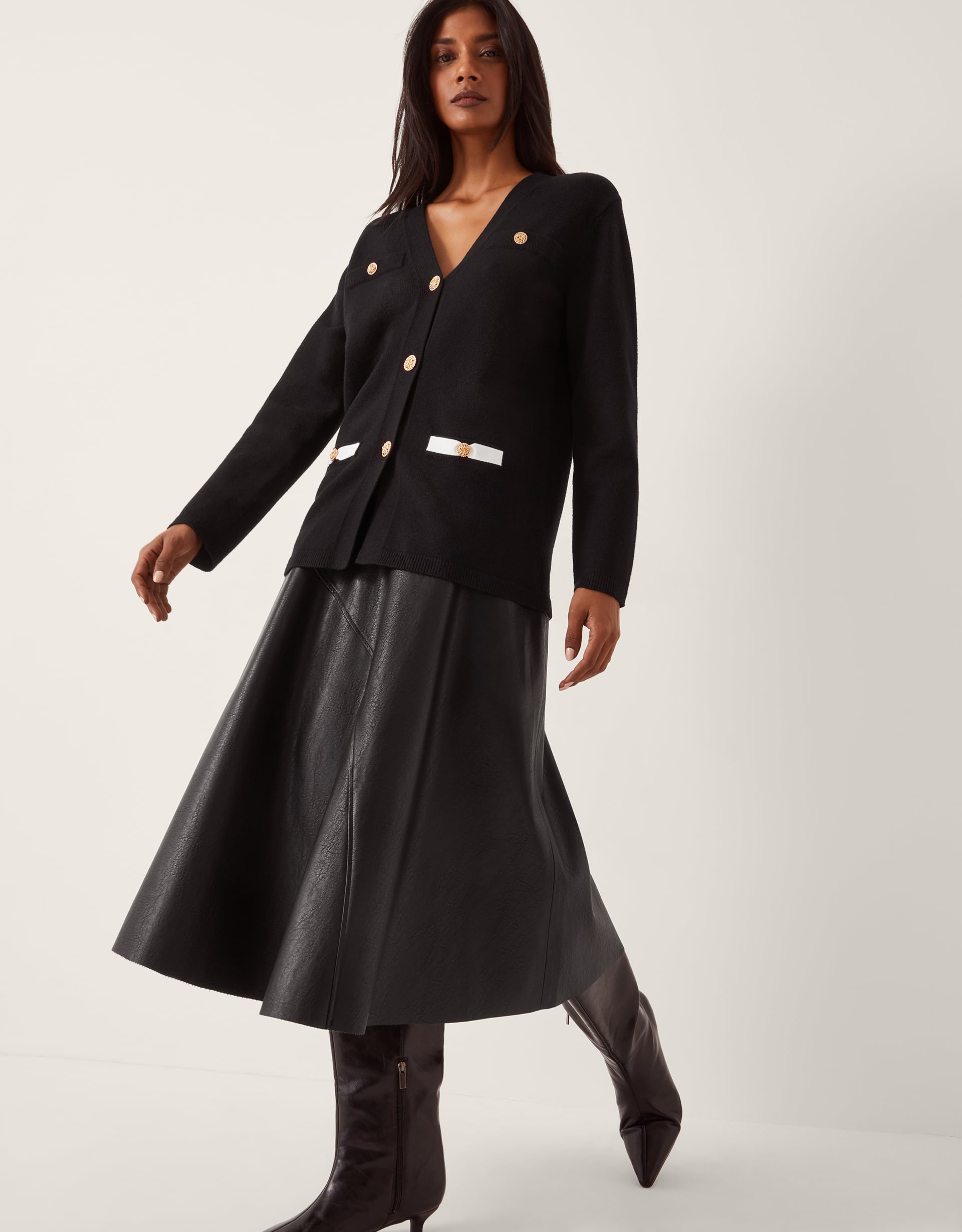 Leila Button Longline Cardigan Black
