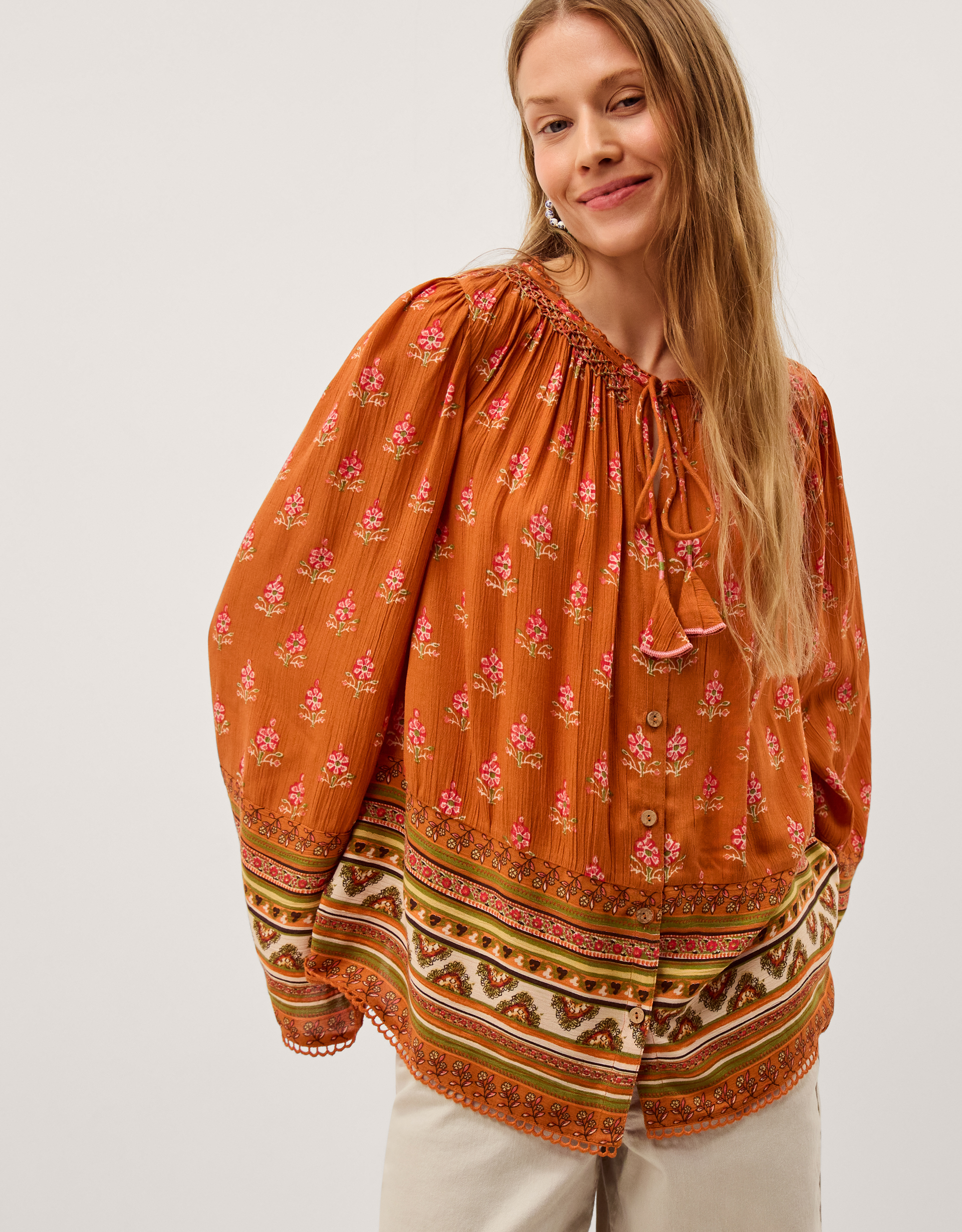 Amaya Floral Print Blouse Orange
