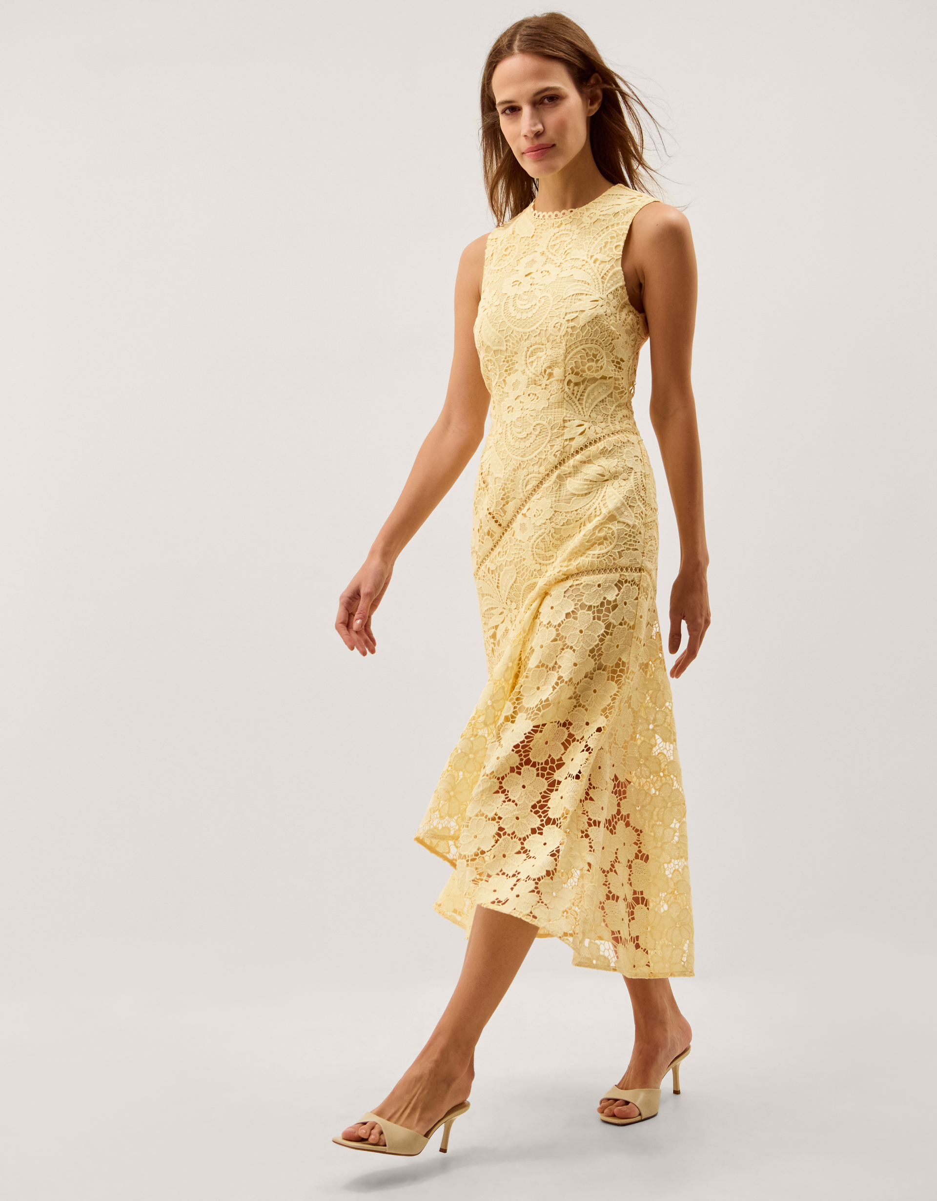 Gianna Sleeveless Lace Midi Dress Yellow