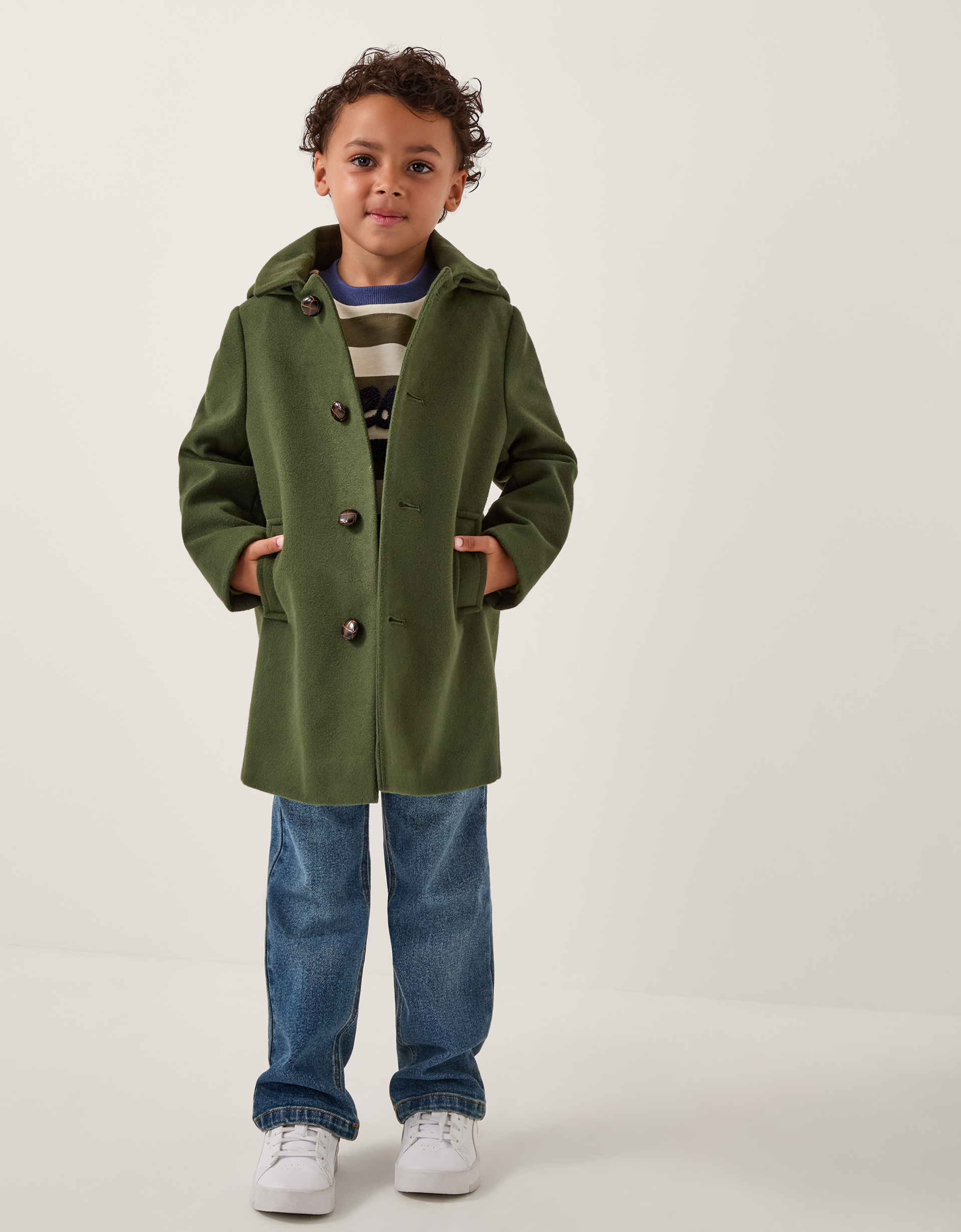 Hooded Collar Coat Green