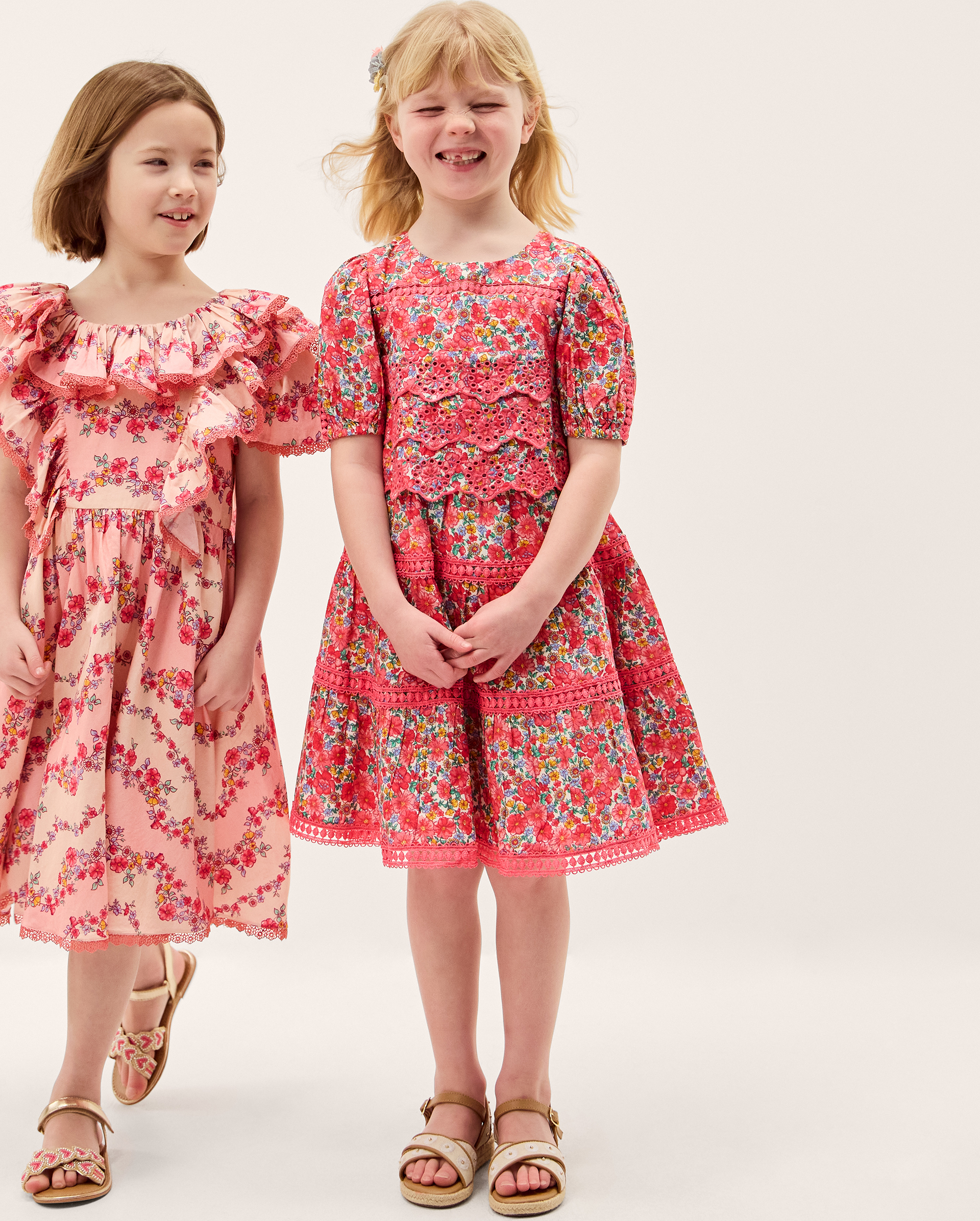 Floral Broderie Puff Sleeve Dress Pink