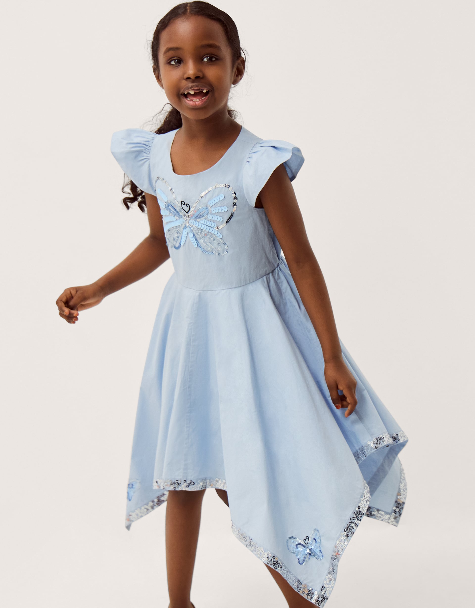 Sequin Butterfly Hanky Hem Party Dress Blue