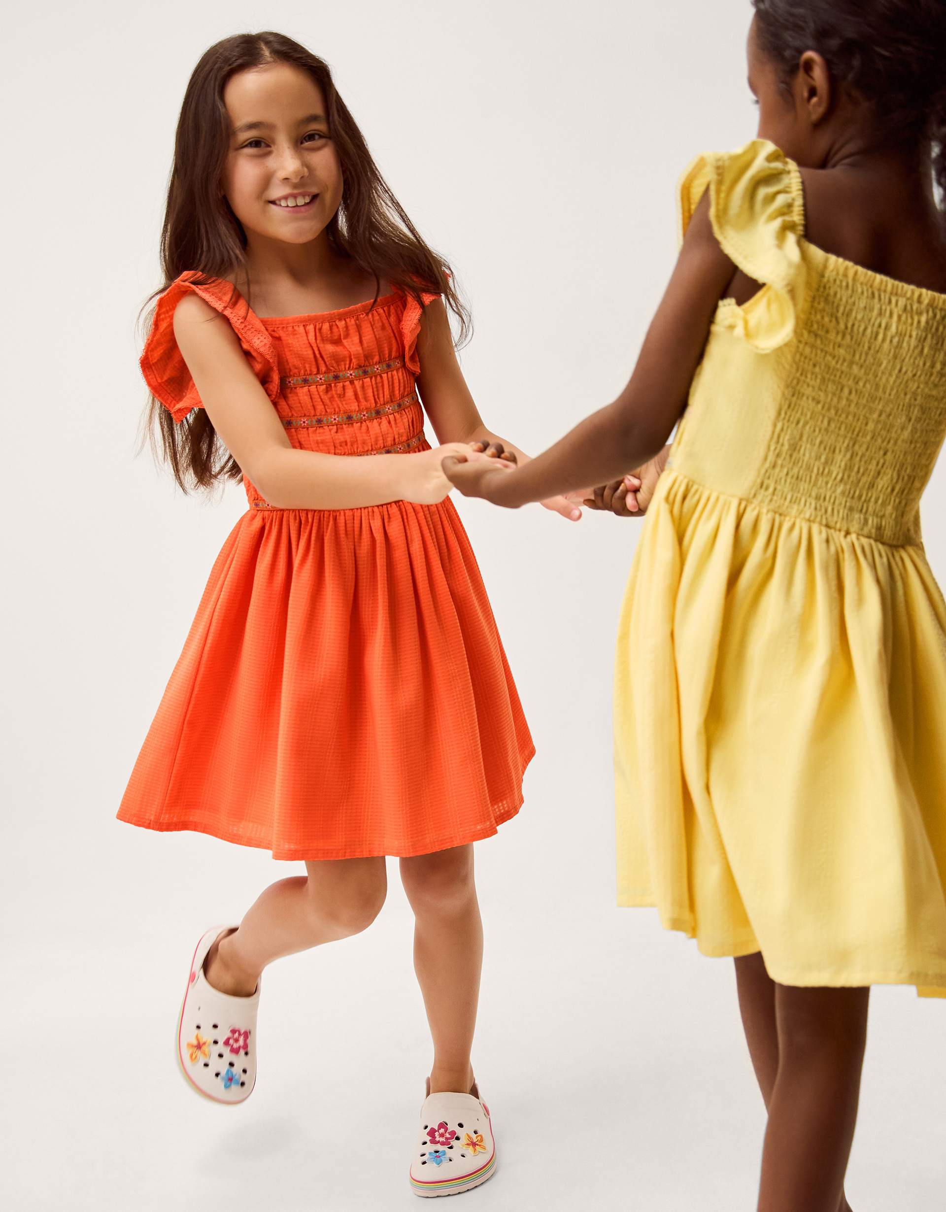 Smocked Square Neck Dress Orange