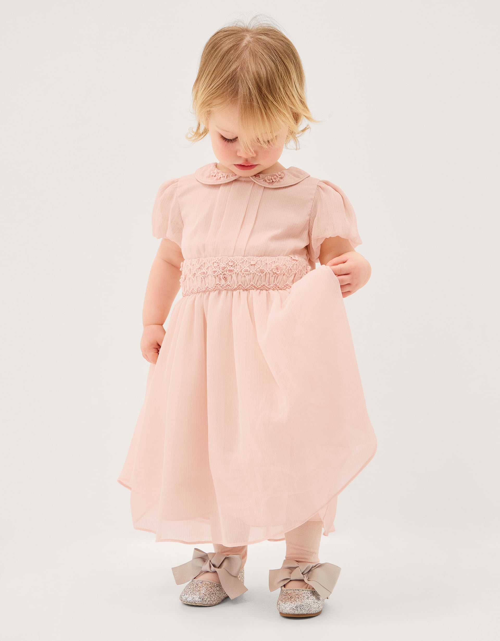 Baby Romee Puff Sleeve Embroidered Party Dress Pink