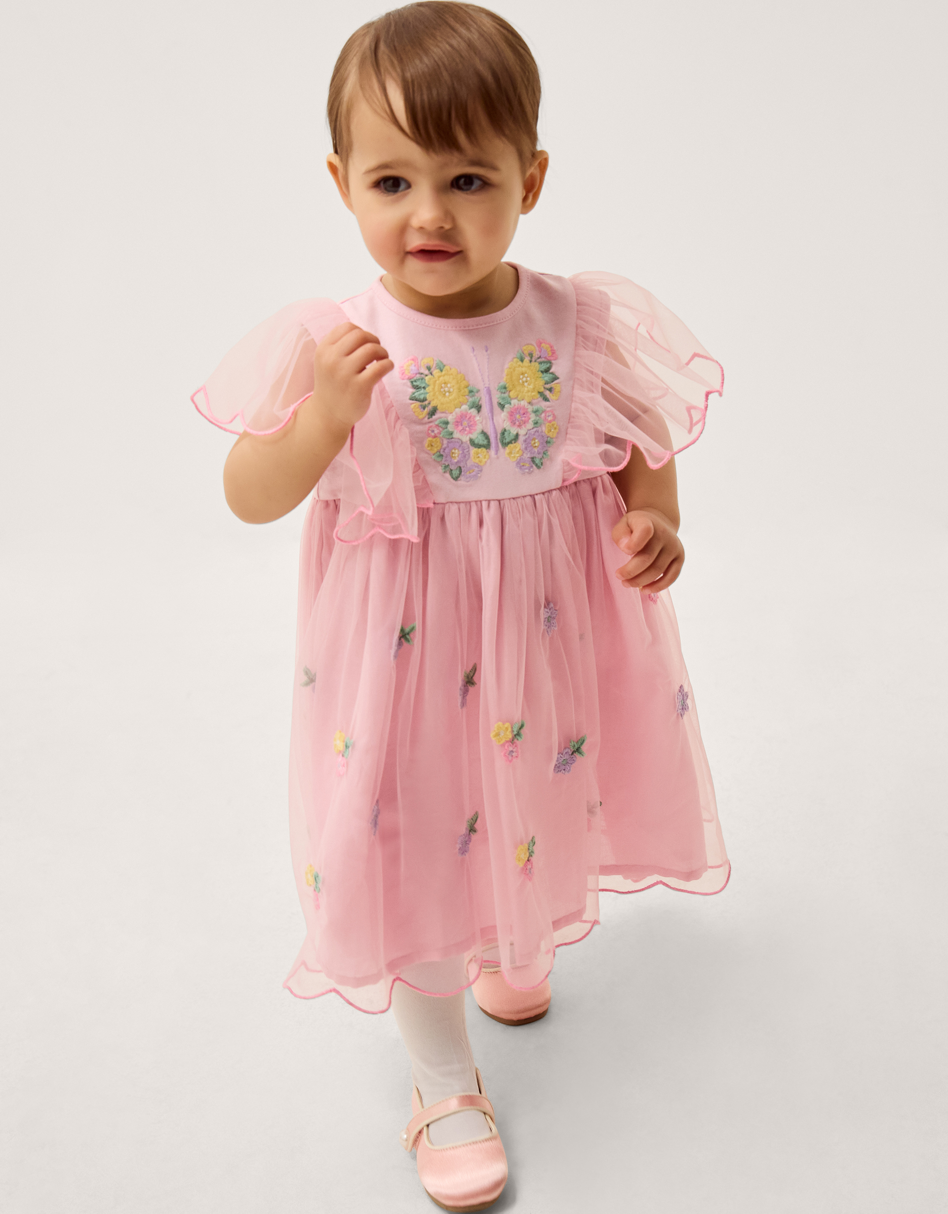 Baby Butterfly Tulle Jersey Dress Pink