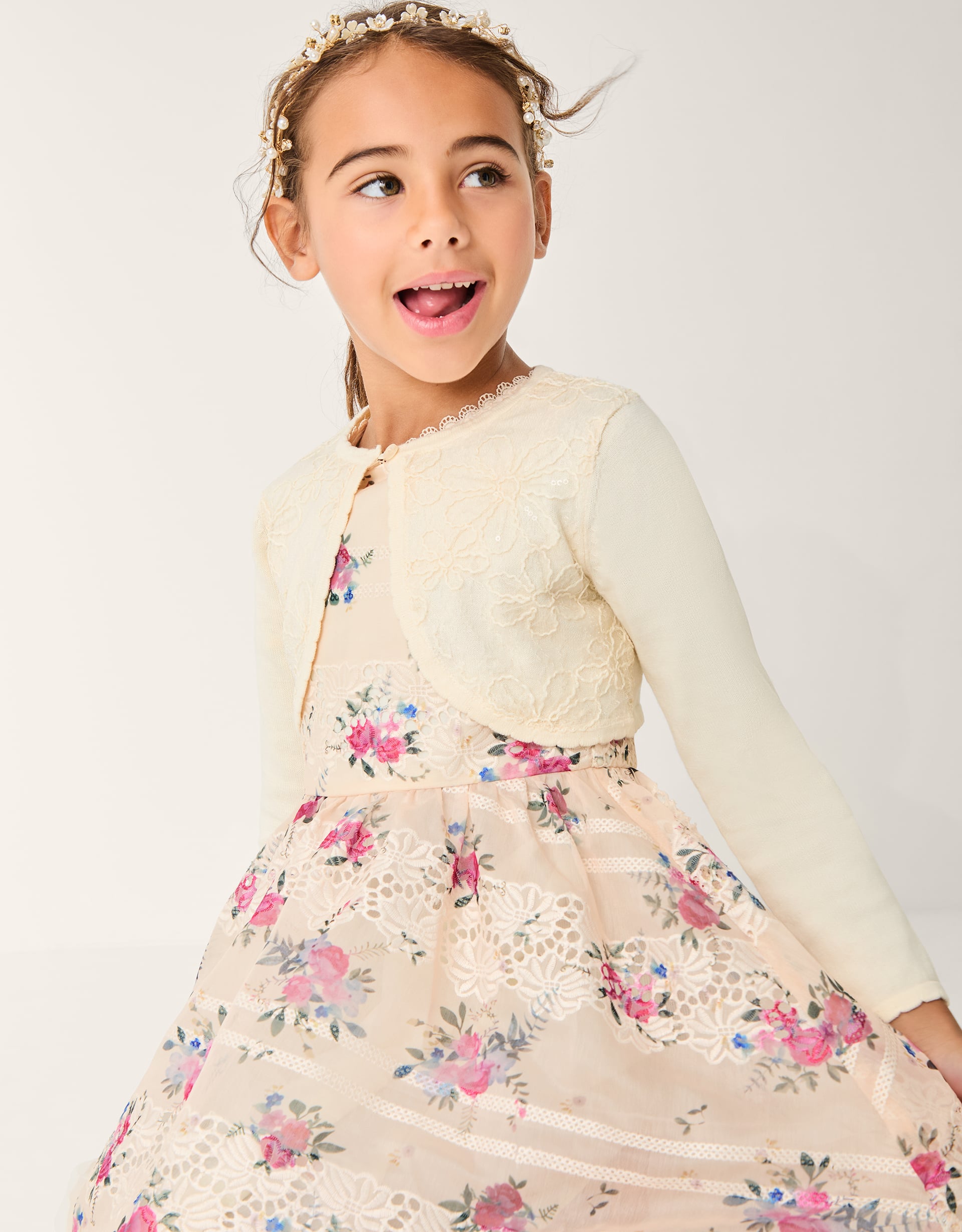 Sequin Flower Embellished Cardigan White