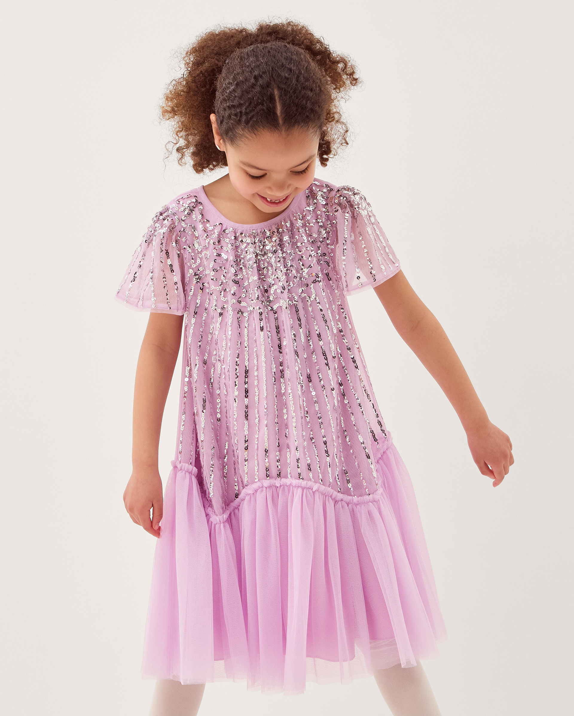 Elena Short Sleeve Sequin Party Dress Purple