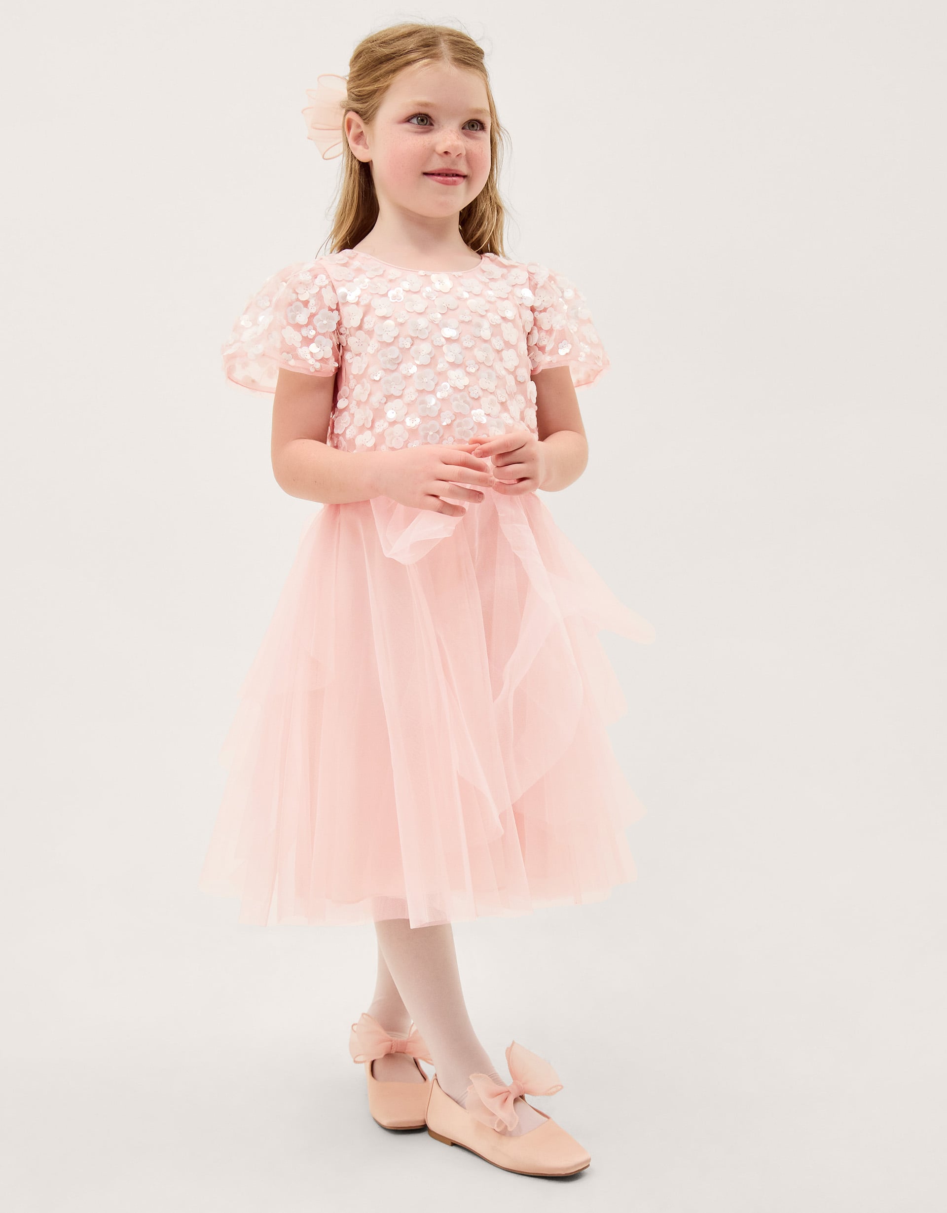 Inaya Floral Sequin Party Dress Pink