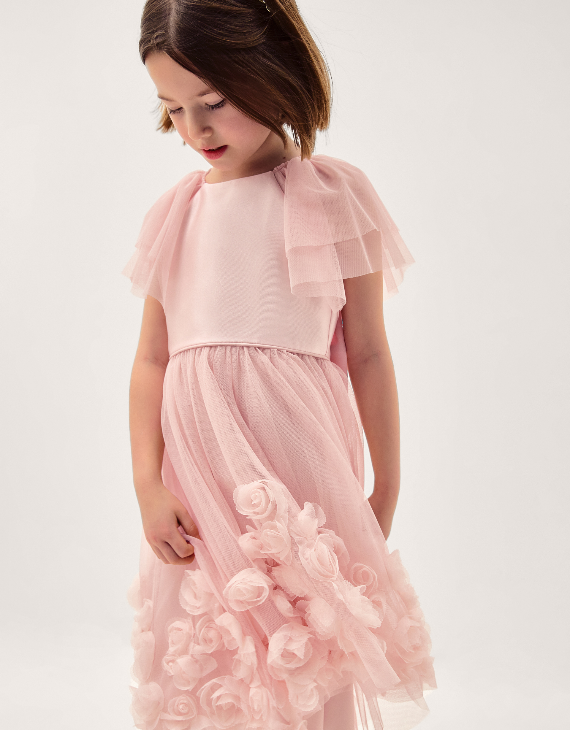Eden Appliqué Rose Tulle Dress Pink