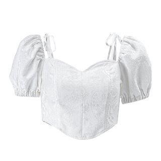 Short-Sleeve Sweetheart Neckline Plan Crop Corset Top White