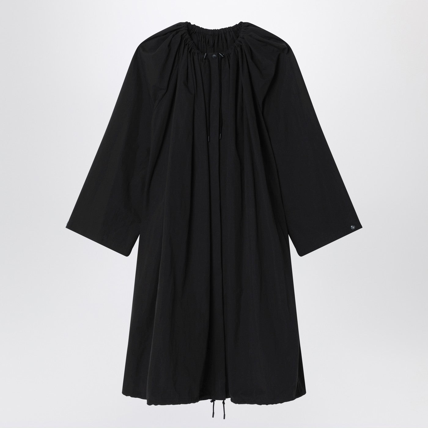 Black gathered coat in cotton blend