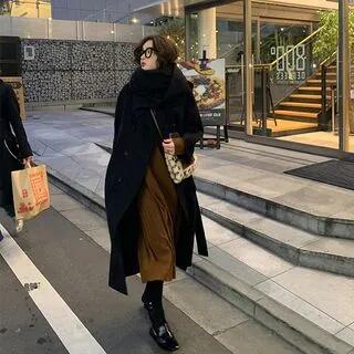 Plain Button-Up Long Coat Black