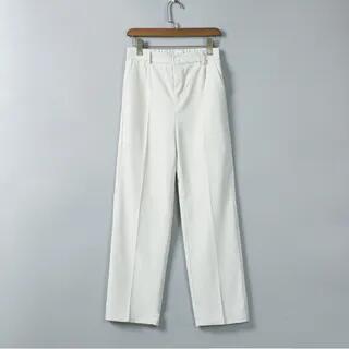 Mid Rise Plain Straight Leg Dress Pants Milky White -