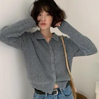 Collared Buttoned Knit Cardigan Mint Green