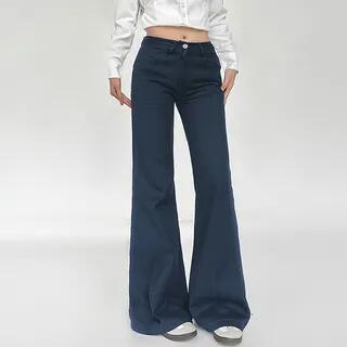 Low Waist Plain Slim-Fit Boot-Cut Jeans Blue