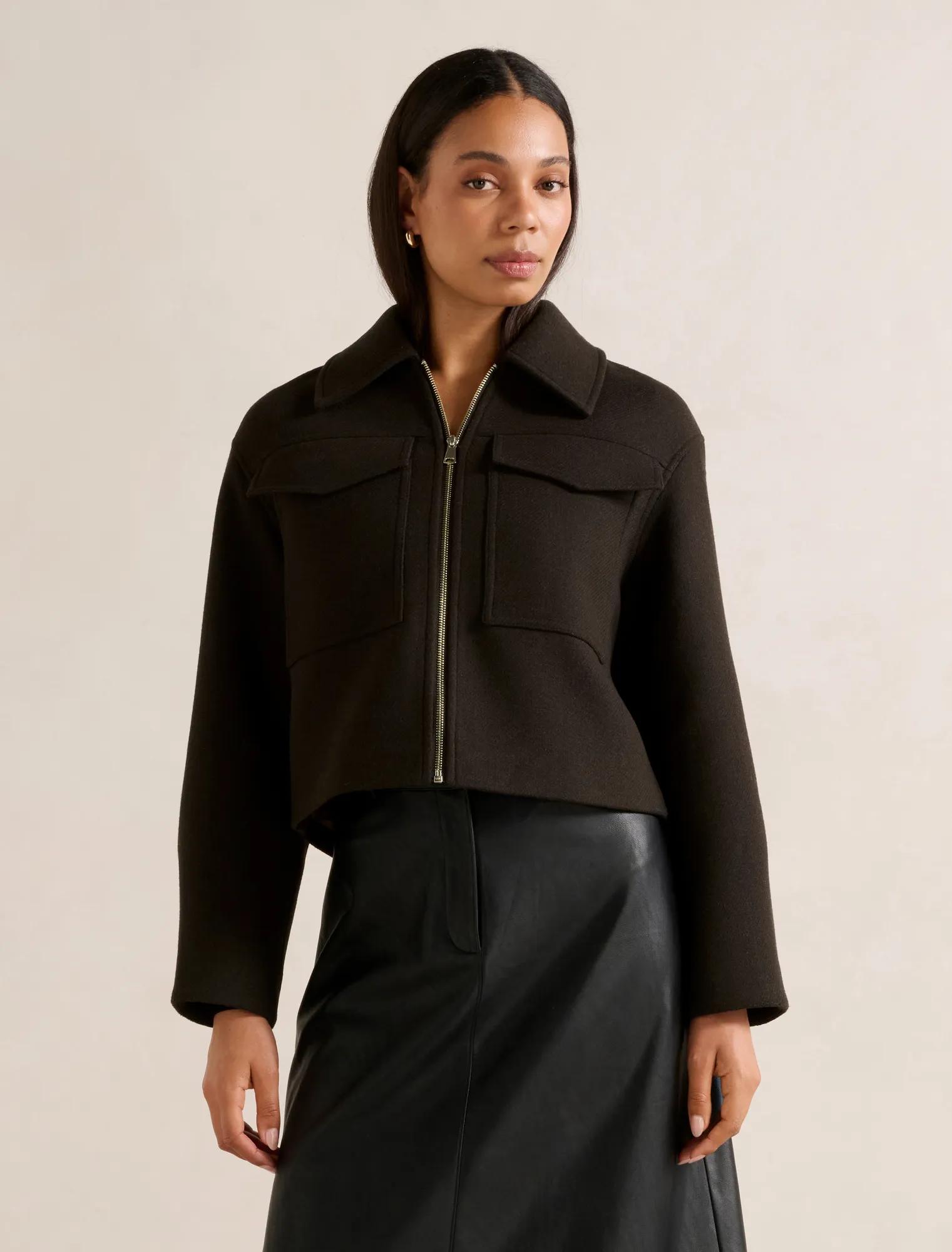 Forever New Women's Eliana Jacket in Chocolate, Size Recycled PolyesterWoolPolyamide