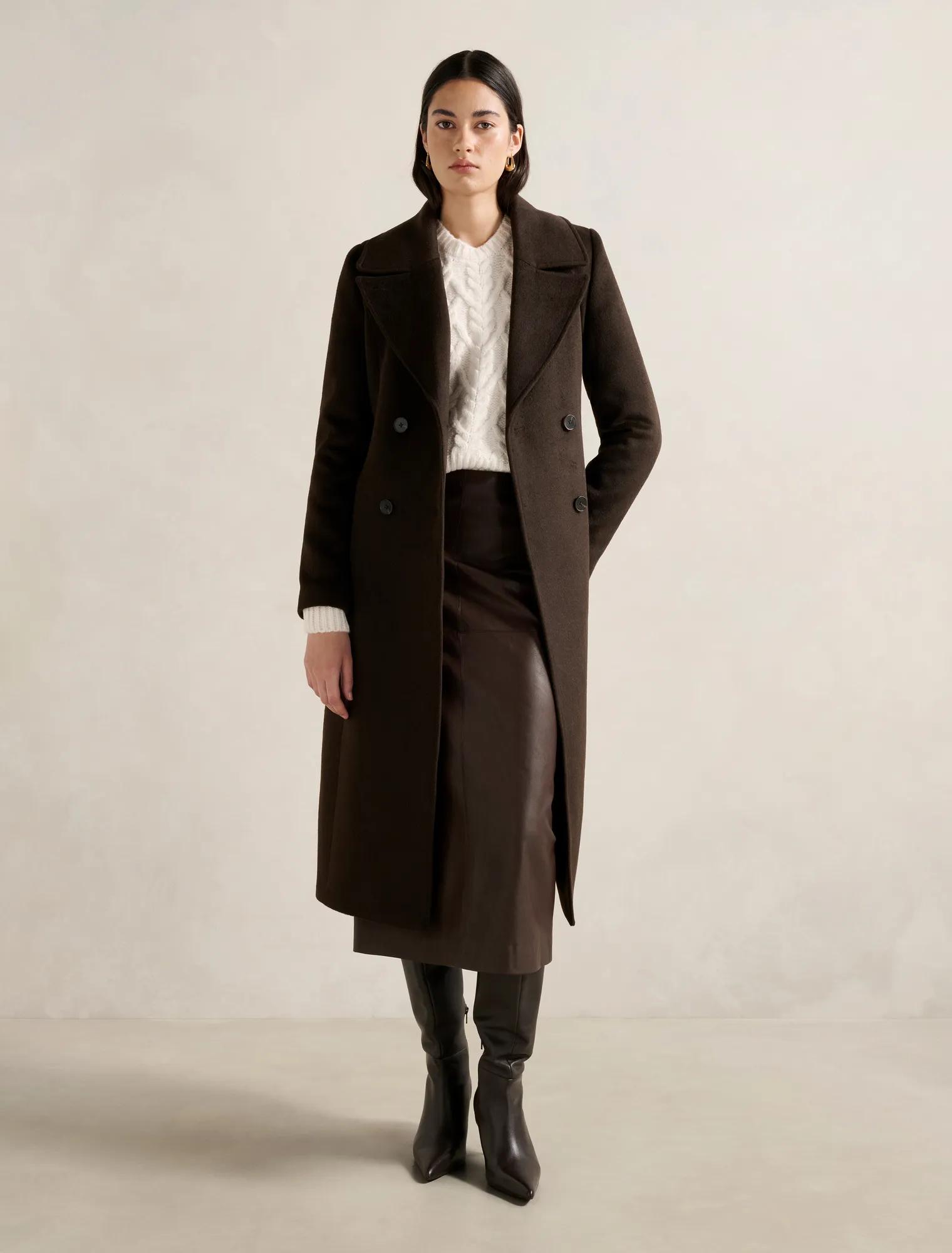 Forever New Women's Blake Double Breasted Coat in Dark Chocolate, Size PolyesterWoolViscose