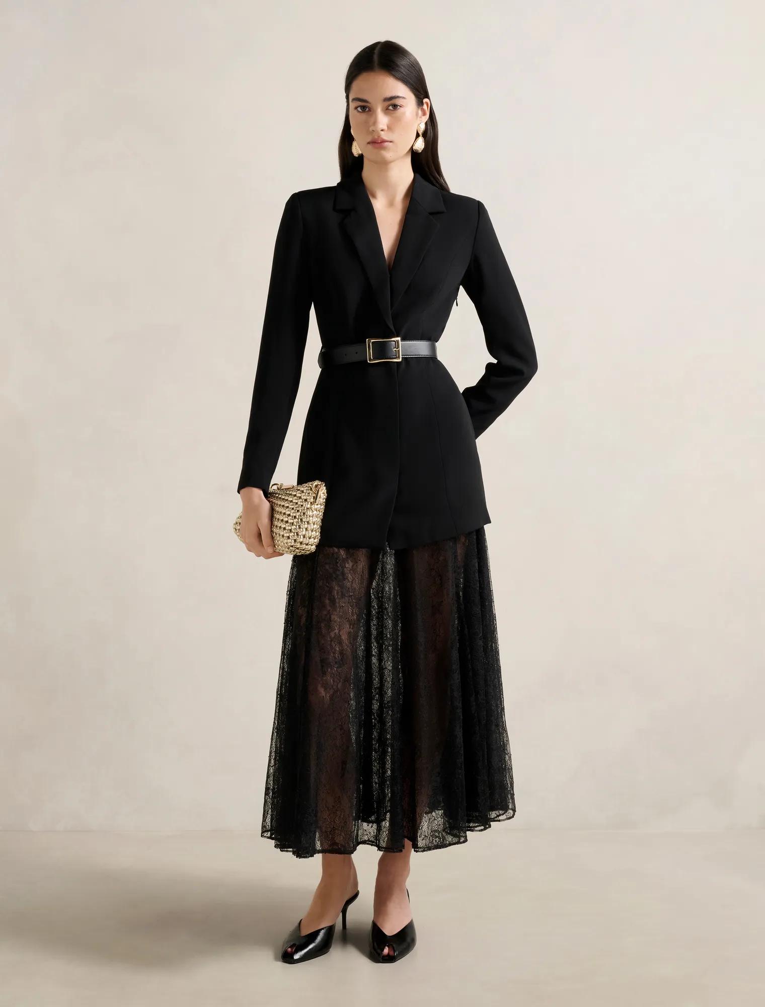 Forever New Women's Fallon Blazer -in- Lace Dress in Black, Size PolyesterPolyesterElastane