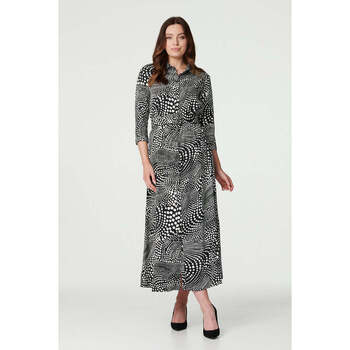 Izabel London Dotty Print Sleeve Shirt Dress women's Long Dress in Black