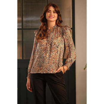 Izabel London Animal Print Tie-Up Keyhole Neck Blouse women's Blouse in Beige