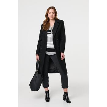Izabel London Longline Tailored Button Front Coat women's Coat in Black