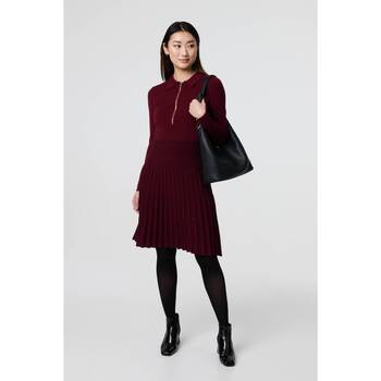 Izabel London Zip Collar Pleated Knit Dress women's Dress in Red