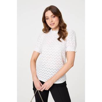 Izabel London Lace Texture Frilled Short Sleeve Blouse women's Blouse in White