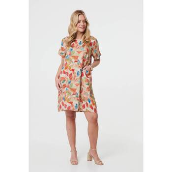 Izabel London Leaf Print Knee Length Shift Dress women's Dress in Orange