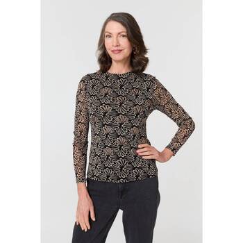 Izabel London Printed Long Sleeve Fitted Top women's Blouse in Black