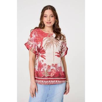 Izabel London Tropical Print Sleeve Relaxed Top women's Blouse in Red