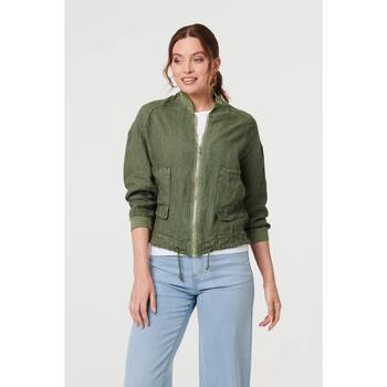 Izabel London Pocket Detail Zip Front Bomber Jacket women's Jacket in Kaki