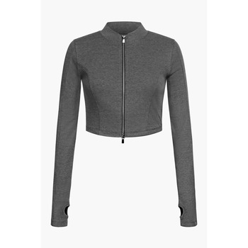 Enorsia Design Jersey Long Sleeve Crop Zip Top women's in Grey