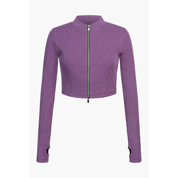 Enorsia Design Jersey Long Sleeve Crop Zip Top women's Blouse in Pink