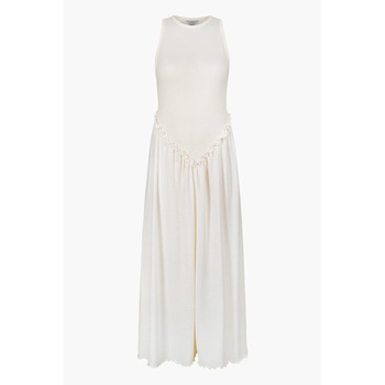 Enorsia Frills Details-Rounded Neck Sleeveless Jersey Midi Dress women's Long Dress in White