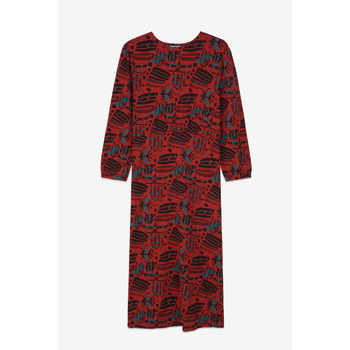 Enorsia Abstract Print Wide Neck Midi Dress women's Long Dress in Red