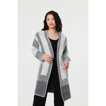 Izabel London Striped Longline Relaxed Cardigan women's in White