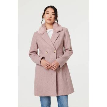 Izabel London Fur Trim Double Breasted Longline Coat women's Coat in Pink