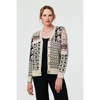 Izabel London Patchwork Print Long Sleeve Cardigan women's Sweater in Beige