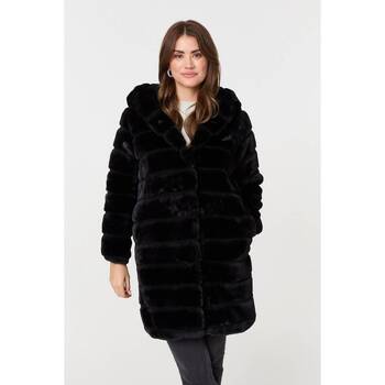 Izabel London Faux Fur Thigh Length Hooded Jacket women's Coat in Black