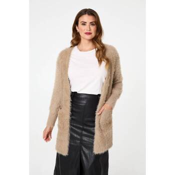 Izabel London Soft Textured Longline Open Cardigan women's in Beige