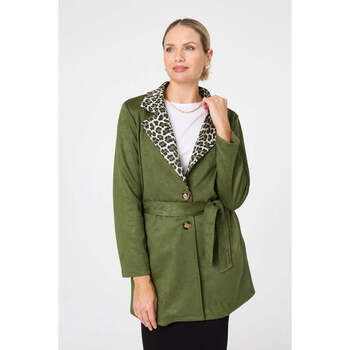 Izabel London Animal Print Faux Suede Tie Waist Jacket women's Coat in Green