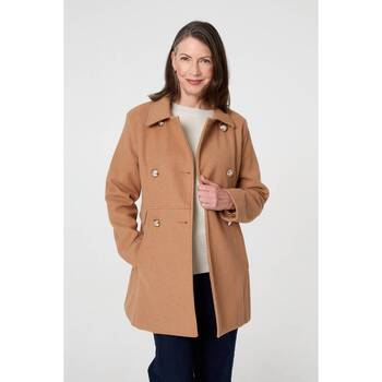 Izabel London Button Detail Double Breasted Jacket women's Coat in Brown