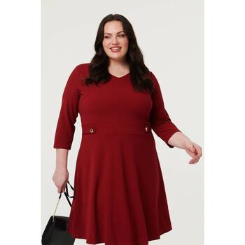 Izabel London Curve V-Neck Sleeve Short Skater Dress women's Dress in Red