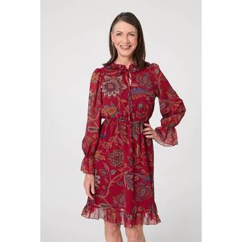 Izabel London Printed Frill Trim Knee Length Dress women's Dress in Red