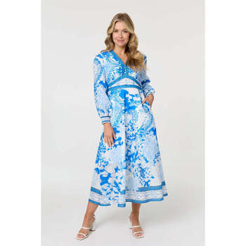 Izabel London Floral Long Sleeve A-Line Maxi Dress women's Long Dress in Blue