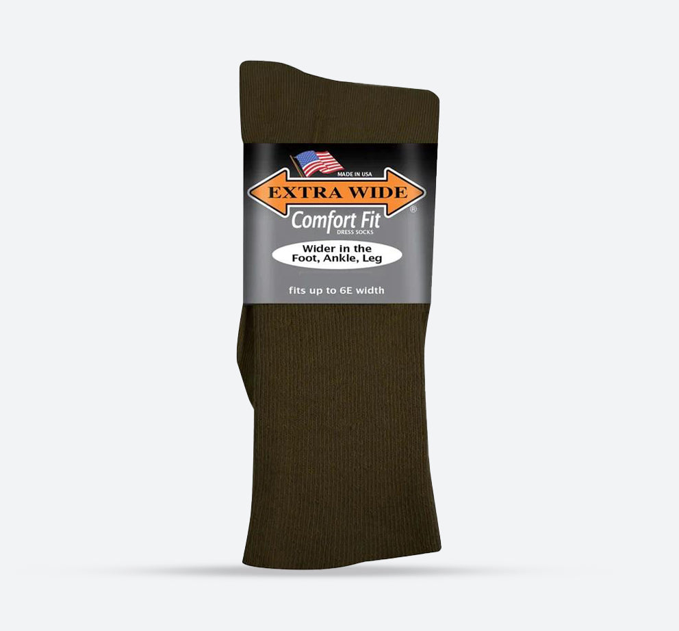 Mens Extra Wide Dress Socks, - Brown