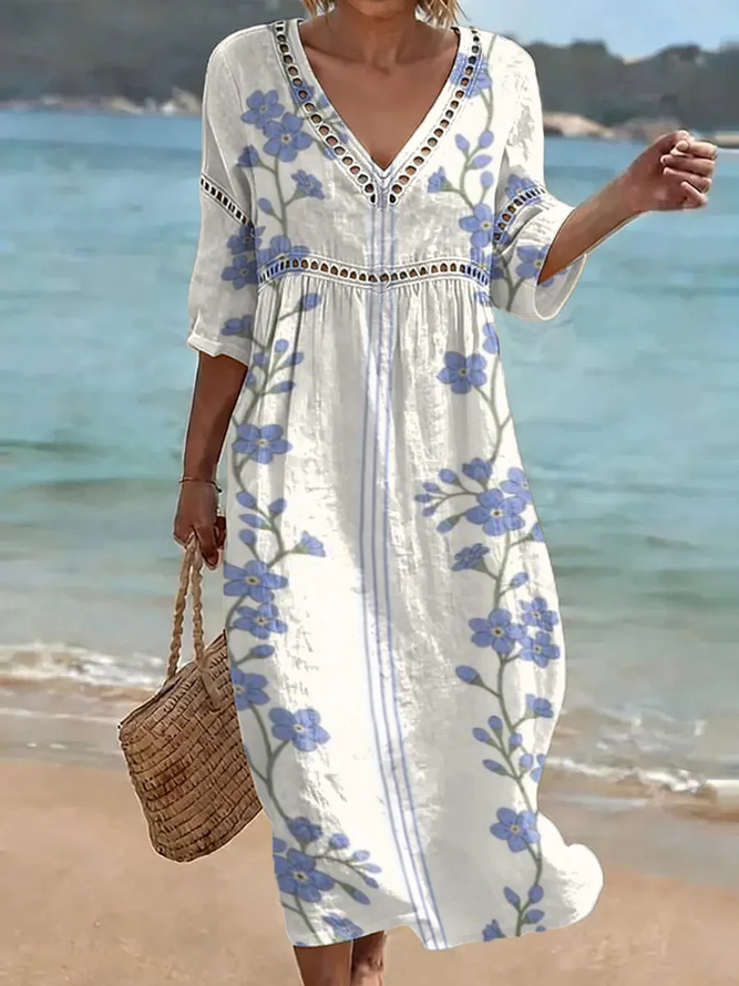 Women Elegant Floral Summer Daily Regular Fit Mid Waist Short Sleeve Regular Fit & Flare Dress Dresses