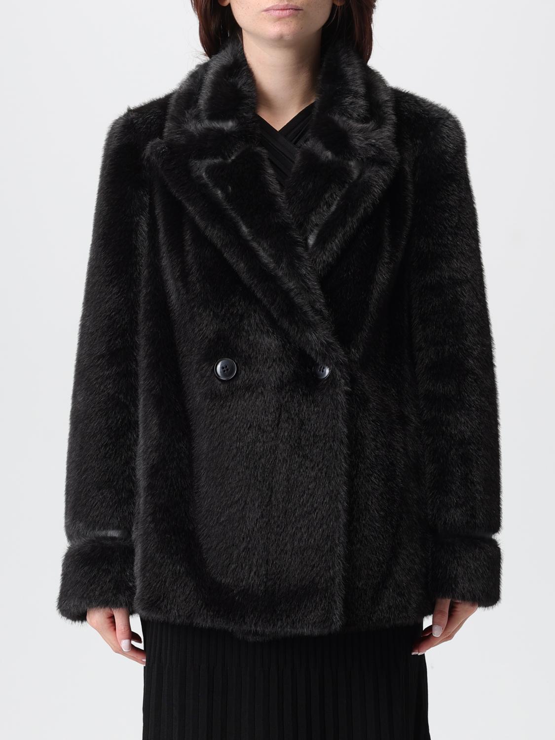 TWINSET Fur Coat Woman color Black