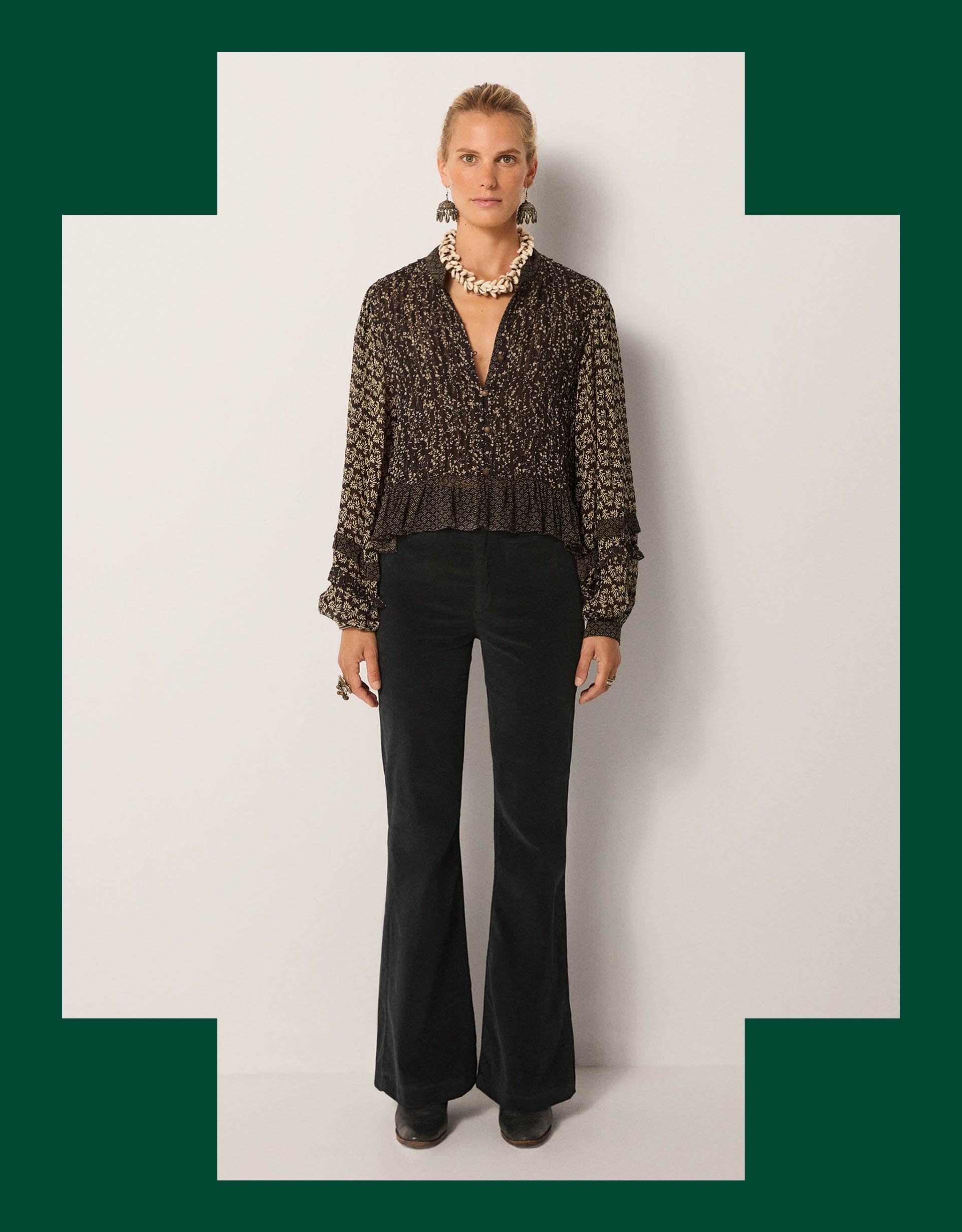 Maison Hotel Catalina Frilly Mix Print Blouse Black
